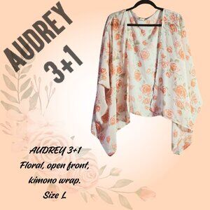 Audrey 3+1 sheer, floral kimono style cardigan, size L